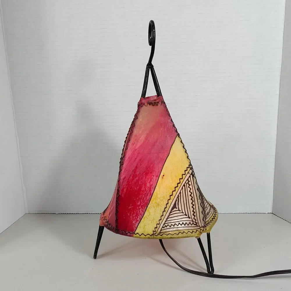 Decorative Table Lamp Moroccan Geometric Plastic Metal Tripod Red Orange Yellow